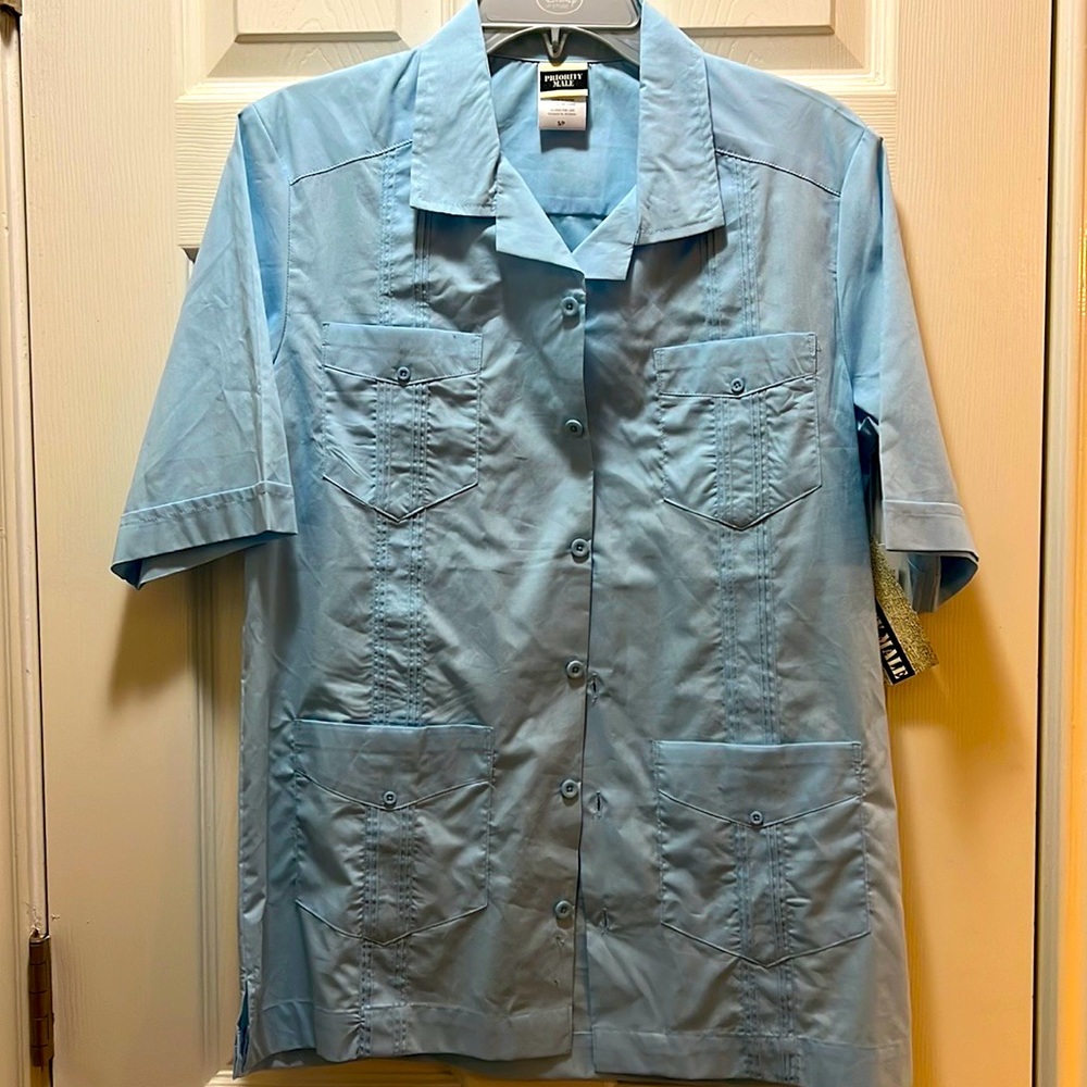 Men’s Guayabera Shirt baby blue NEW Small Father’s Day Holiday Easter match